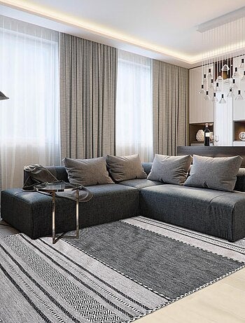 Tapis kilim fait main en coton motif ethnique LYN46 TIVE