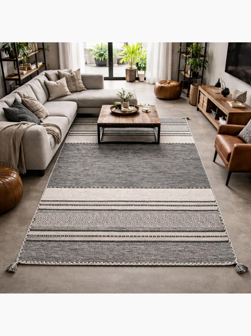 Tapis kilim fait main en coton motif ethnique LYN46 TIVE - Kiabi