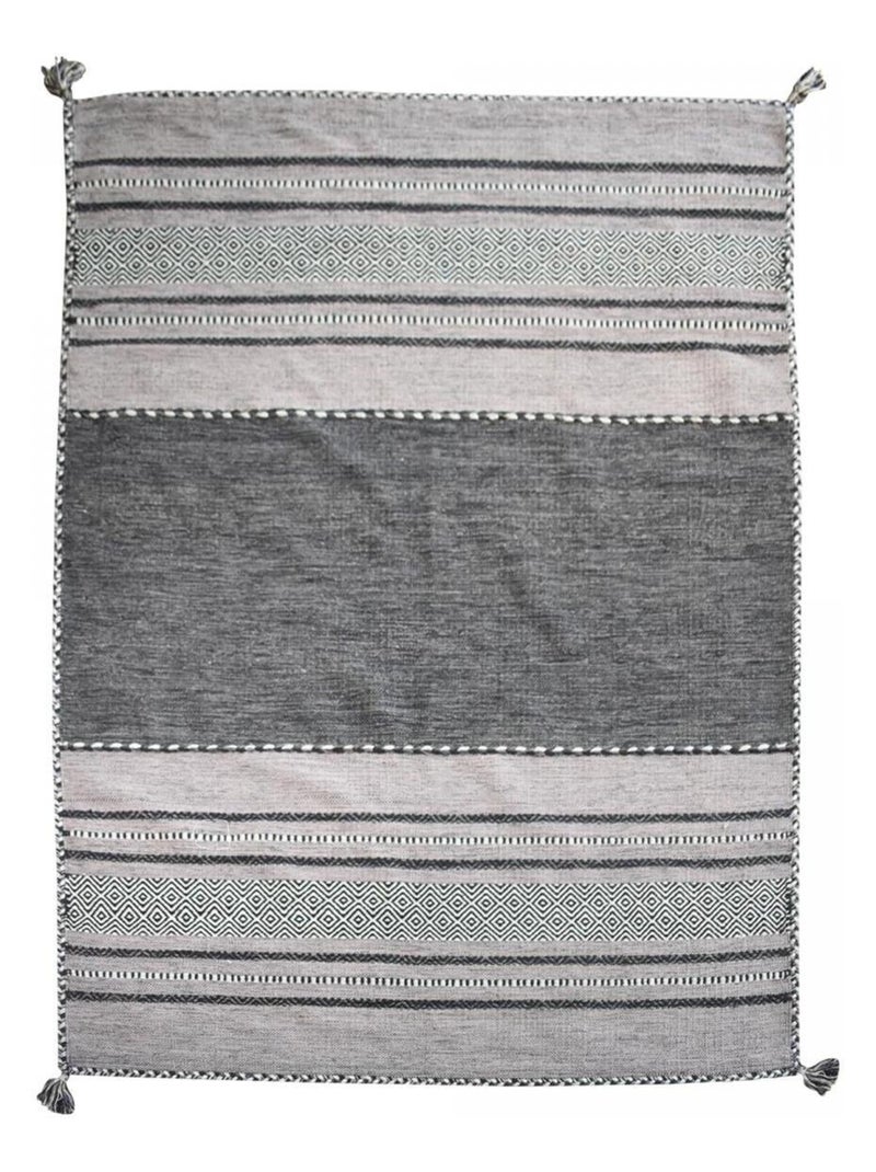 Tapis kilim fait main en coton motif ethnique LYN46 TIVE Gris - Kiabi
