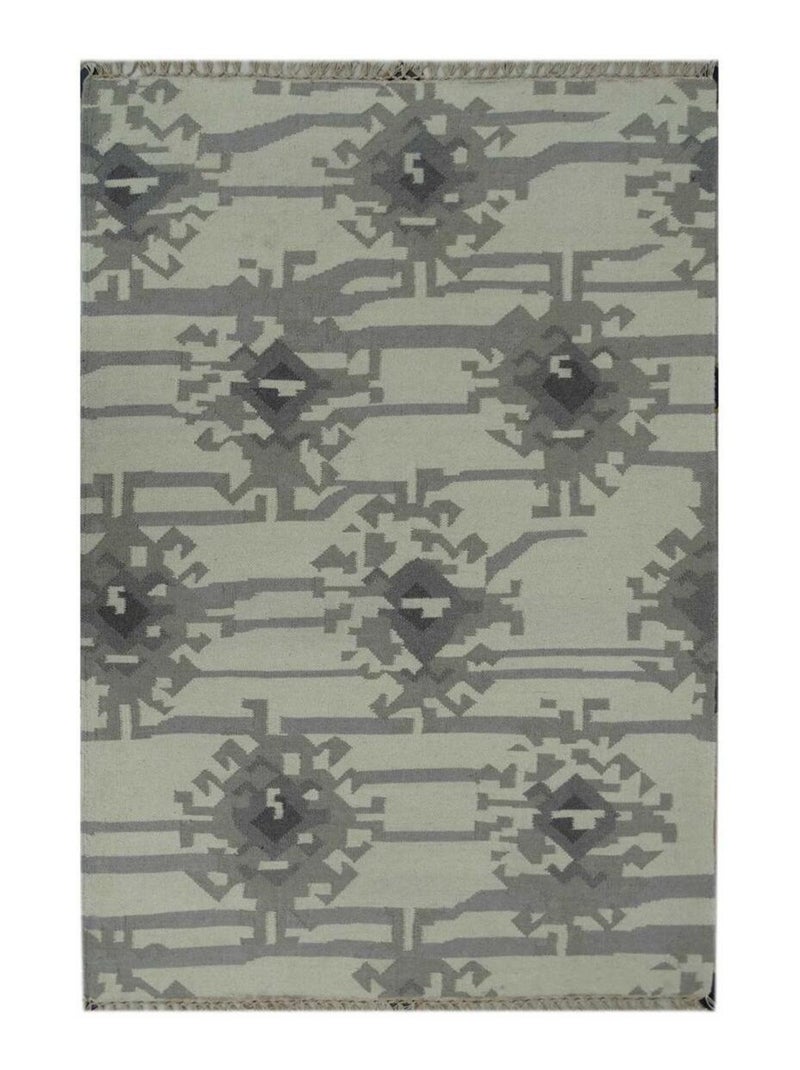 Tapis kilim fait main en laine motif abstrait KMESAR Gris - Kiabi