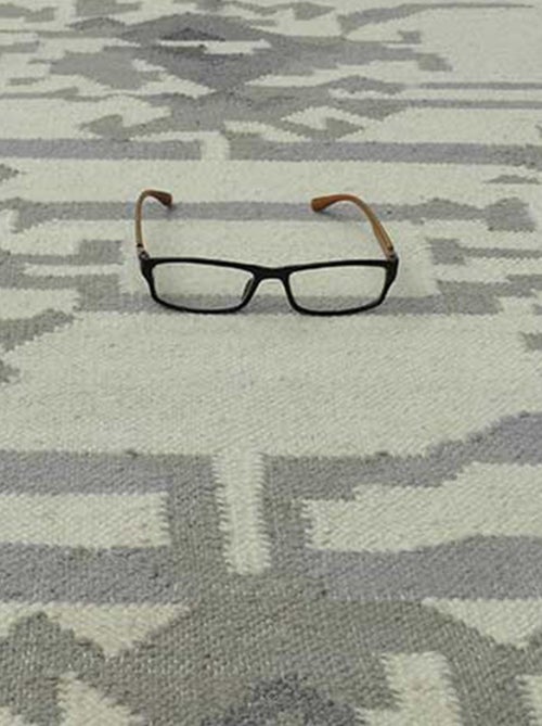 Tapis kilim fait main en laine motif abstrait KMESAR - Kiabi