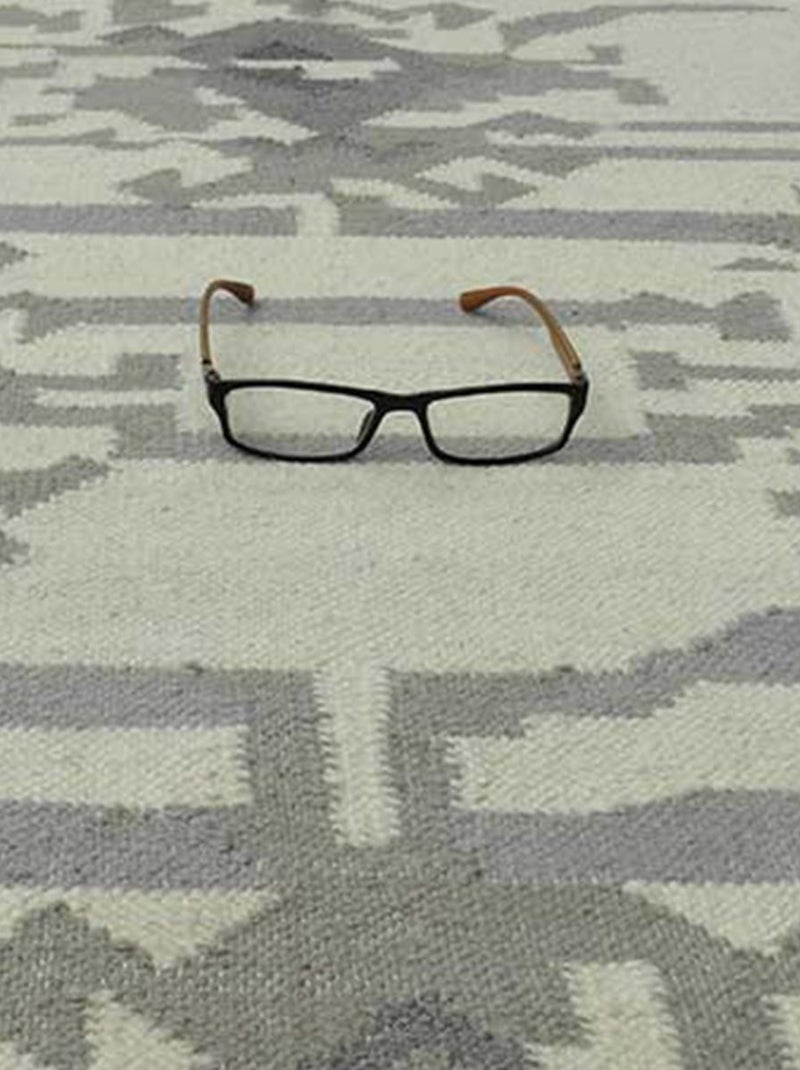 Tapis kilim fait main en laine motif abstrait KMESAR Gris - Kiabi