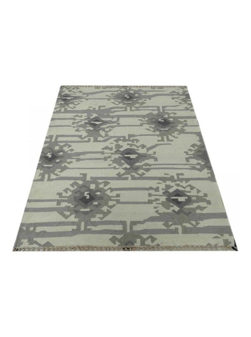 Tapis kilim fait main en laine motif abstrait KMESAR - Kiabi