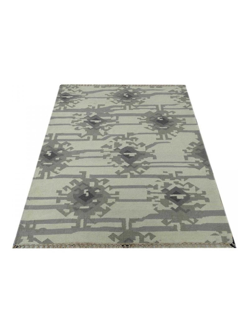 Tapis kilim fait main en laine motif abstrait KMESAR Gris - Kiabi