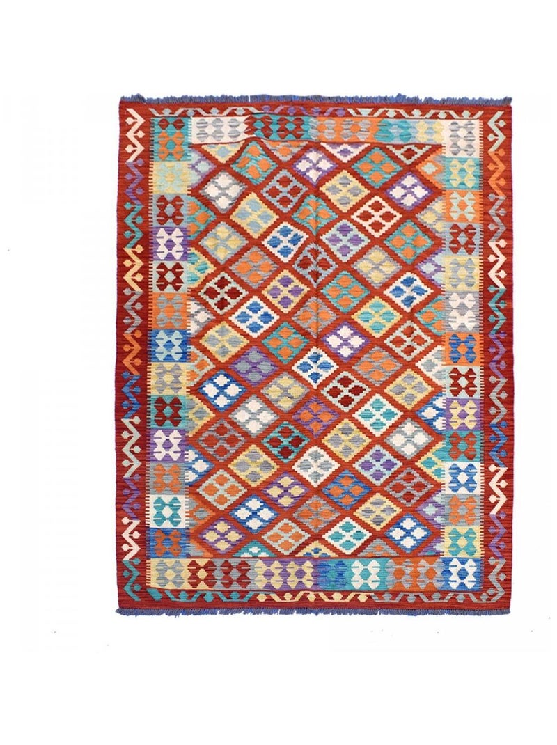 Tapis kilim fait main en laine motif oriental Multicolore - Kiabi