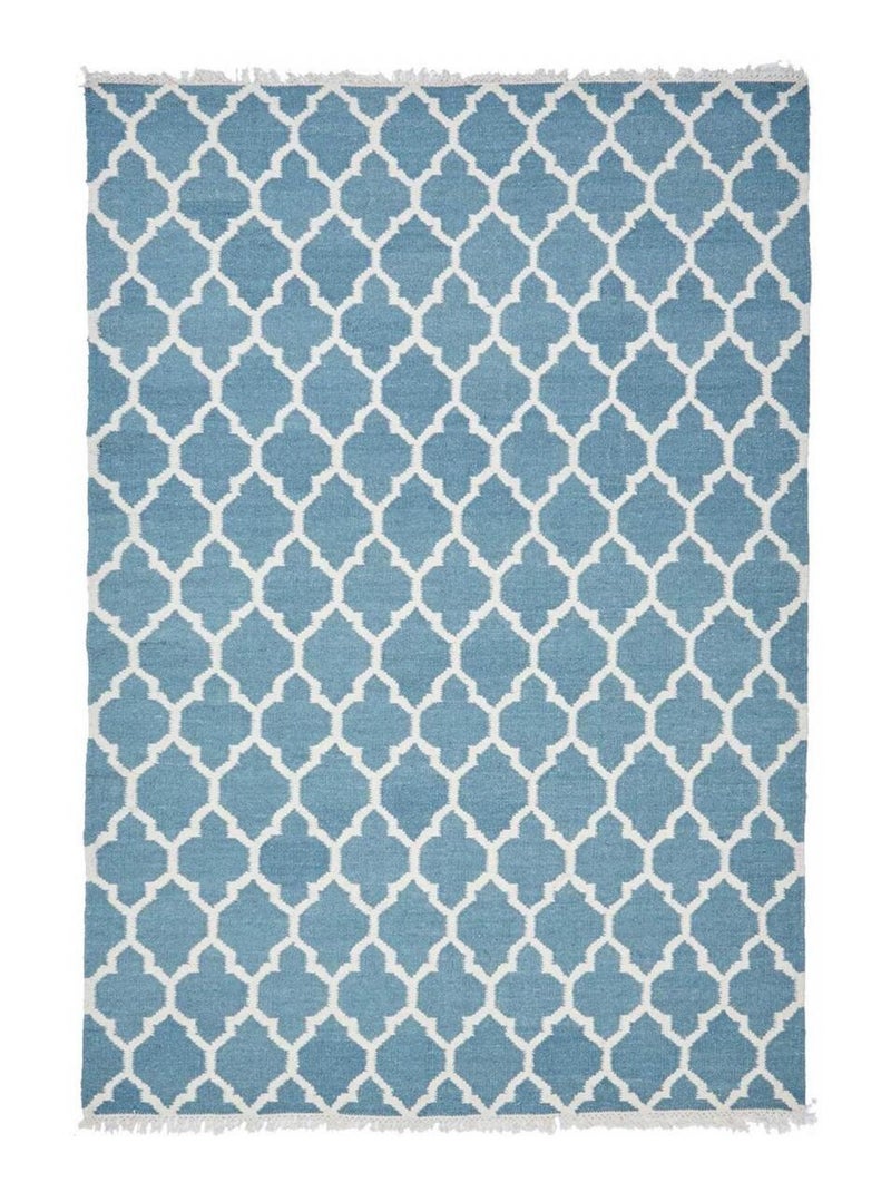 Tapis kilim fait main en laine motif scandinave Bleu - Kiabi