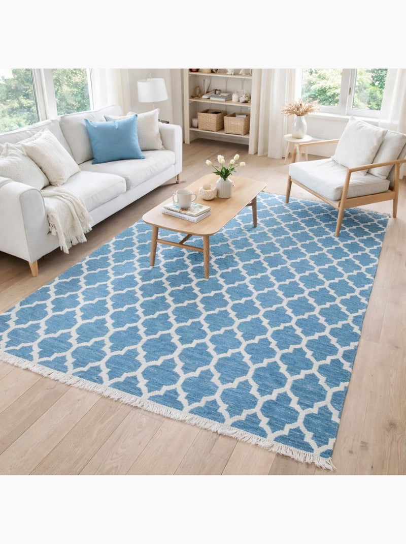 Tapis kilim fait main en laine motif scandinave Bleu - Kiabi