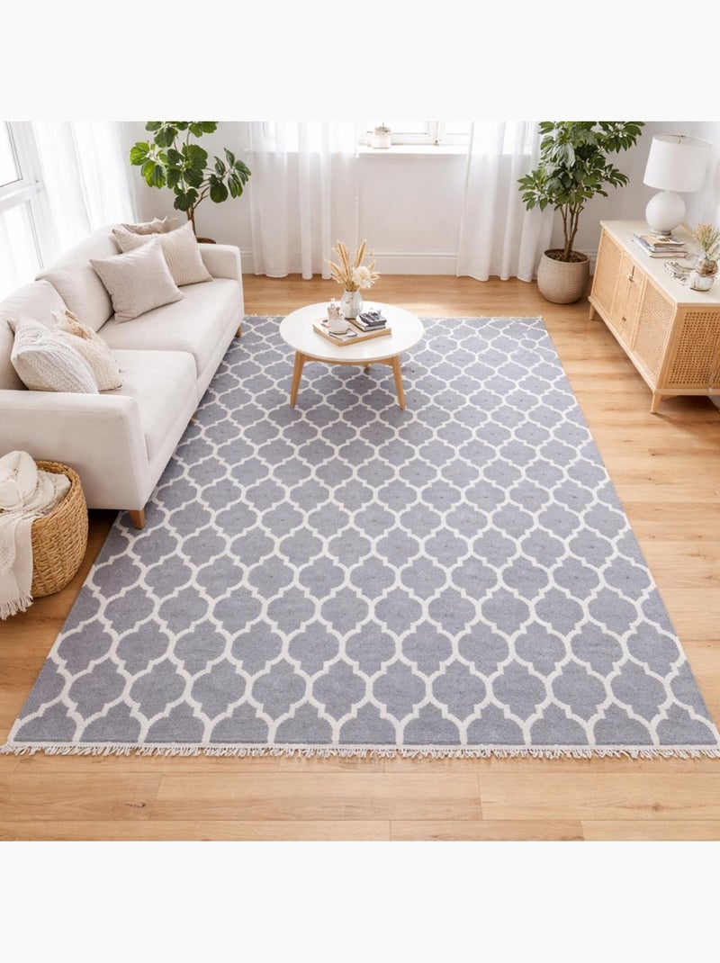 Tapis kilim fait main en laine motif scandinave Gris - Kiabi