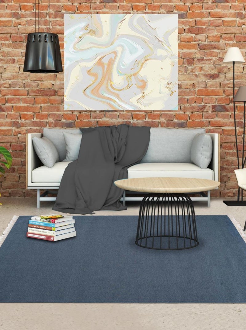 Tapis kilim fait main en laine motif uni BAYA IBAY Bleu - Kiabi
