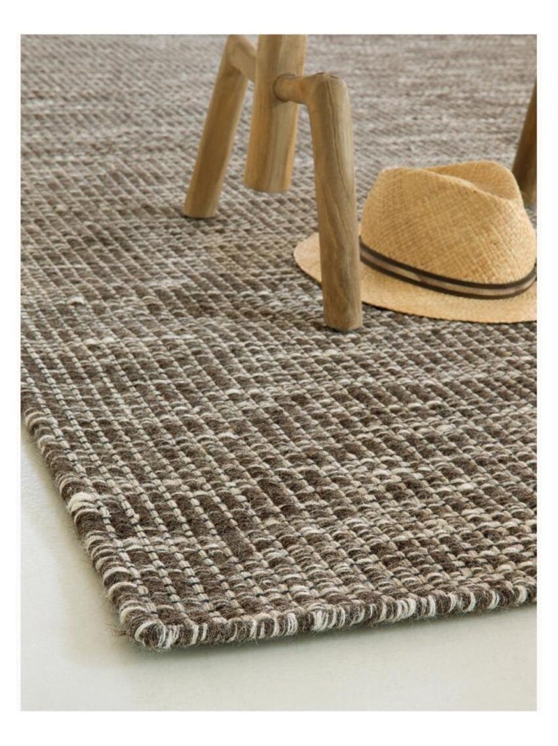 Tapis kilim fait main en laine motif uni LOOK 408 Marron - Kiabi