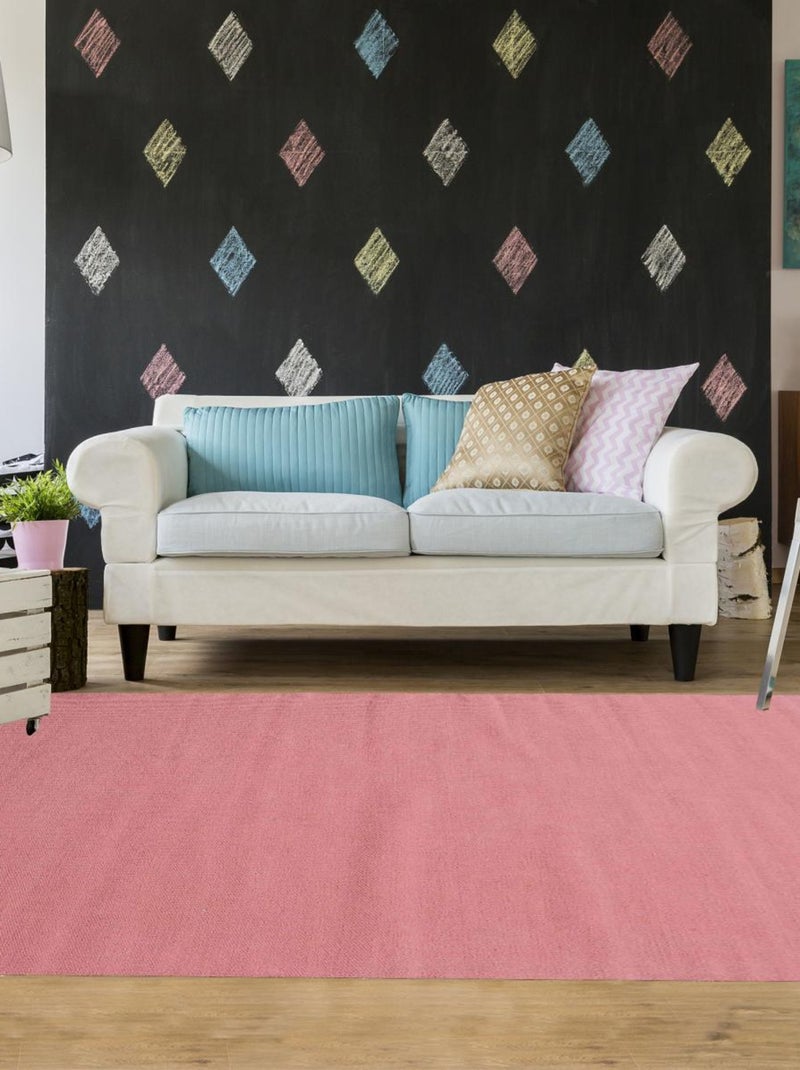 Tapis kilim fait main en laine motif uni LYN12 BAYA IBAY Rose - Kiabi
