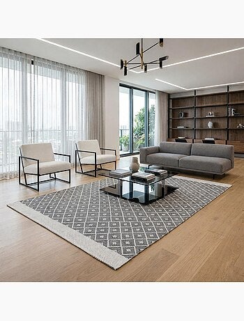 Tapis kilim fait main en PET motif géométrique