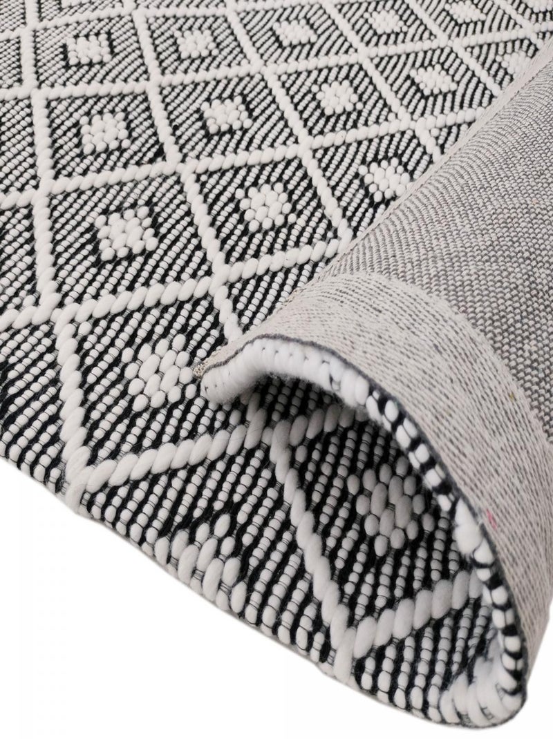 Tapis kilim fait main en PET motif géométrique Blanc - Kiabi