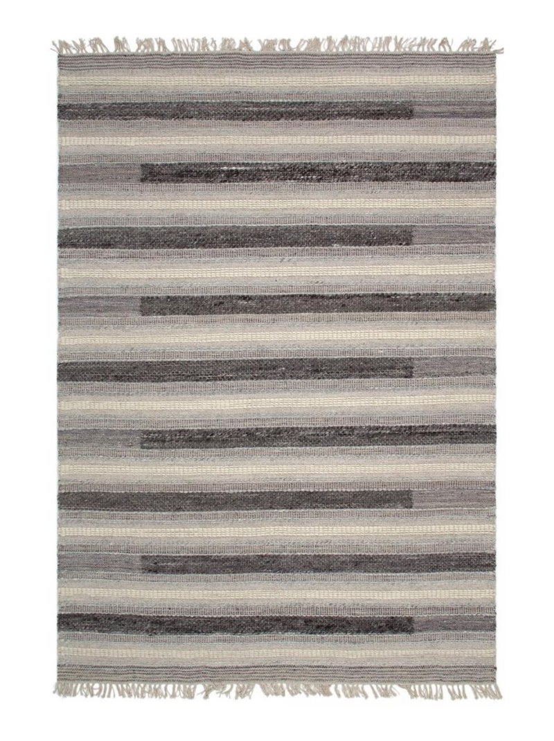 Tapis kilim fait main en PET motif géométrique Gris - Kiabi