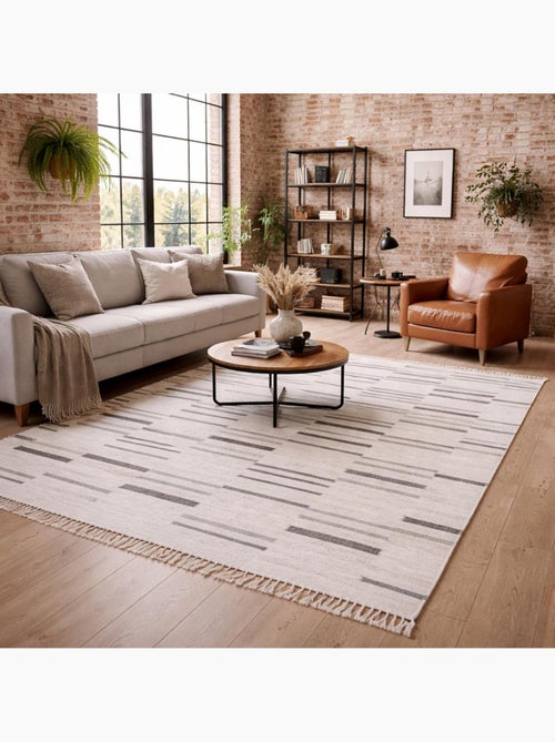 Tapis kilim FOPTAN, fait à la main en laine motif géométrique - Kiabi