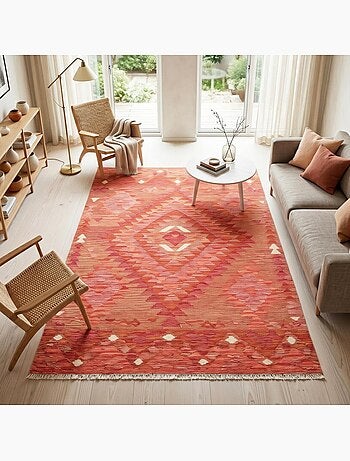 Tapis kilim géométrique, tissé plat en laine, kilim 33