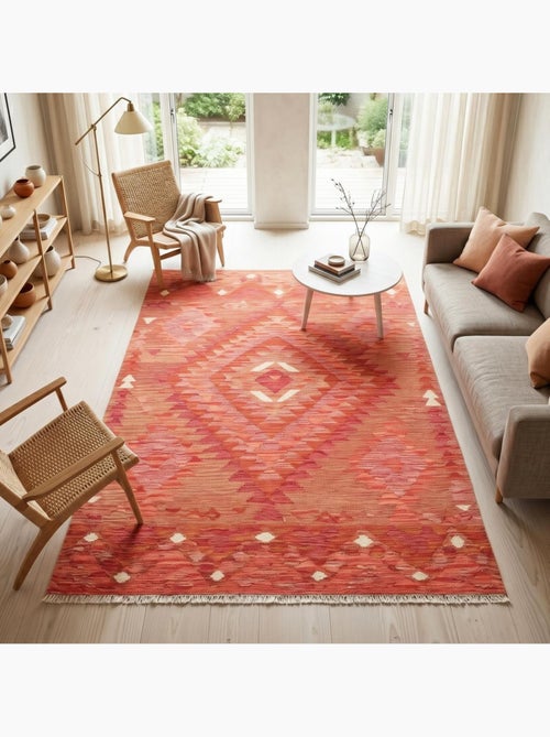 Tapis kilim géométrique, tissé plat en laine, kilim 33 - Kiabi Tapis kilim géométrique, tissé plat en laine, kilim 33 - Kiabi