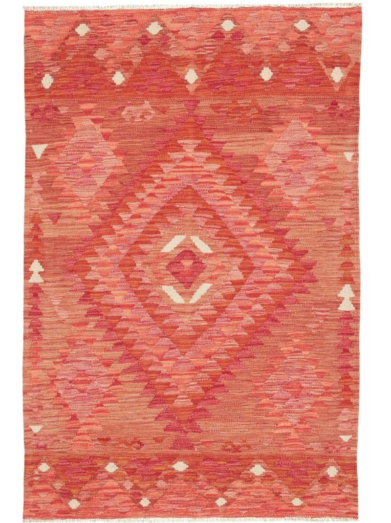 Tapis kilim géométrique, tissé plat en laine, kilim 33 Rouge - Kiabi