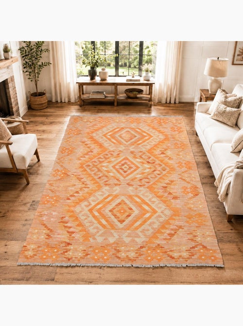 Tapis kilim géométrique, tissé plat en laine, kilim 58 - Kiabi Tapis kilim géométrique, tissé plat en laine, kilim 58 - Kiabi