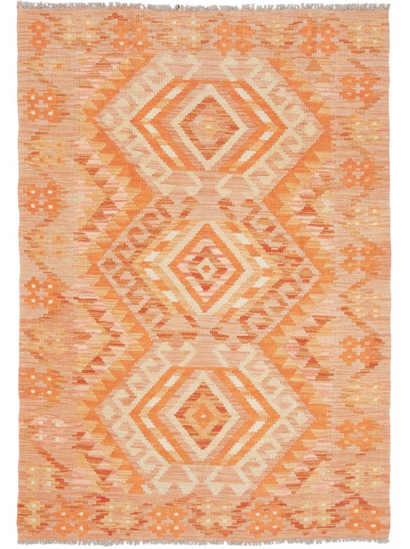 Tapis kilim géométrique, tissé plat en laine, kilim 58 Orange - Kiabi