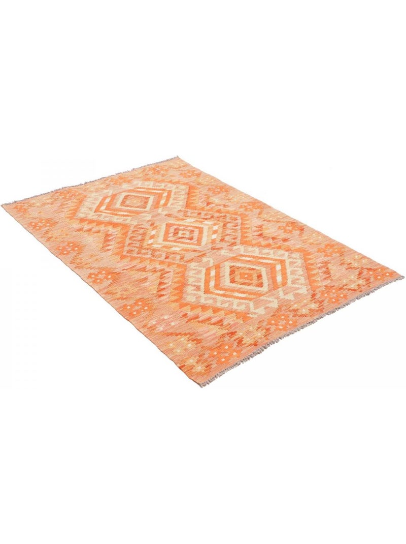 Tapis kilim géométrique, tissé plat en laine, kilim 58 Orange - Kiabi