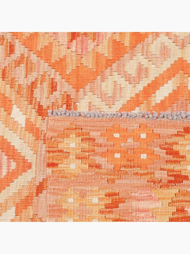 Tapis kilim géométrique, tissé plat en laine, kilim 58 Orange - Kiabi