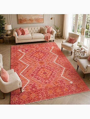 Tapis kilim géométrique, tissé plat en laine, kilim 77