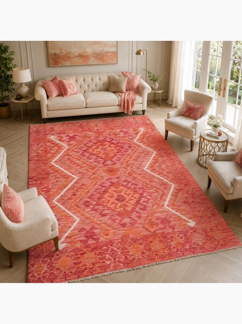 Tapis kilim géométrique, tissé plat en laine, kilim 77 - Kiabi Tapis kilim géométrique, tissé plat en laine, kilim 77 - Kiabi