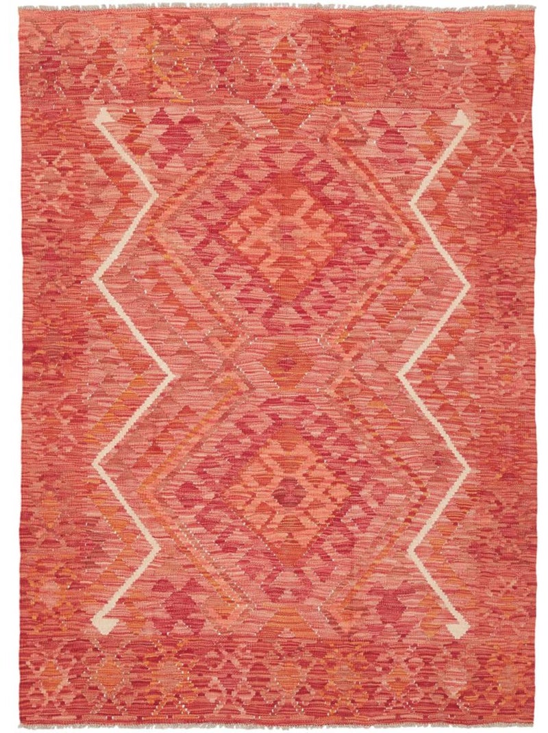 Tapis kilim géométrique, tissé plat en laine, kilim 77 Rouge - Kiabi