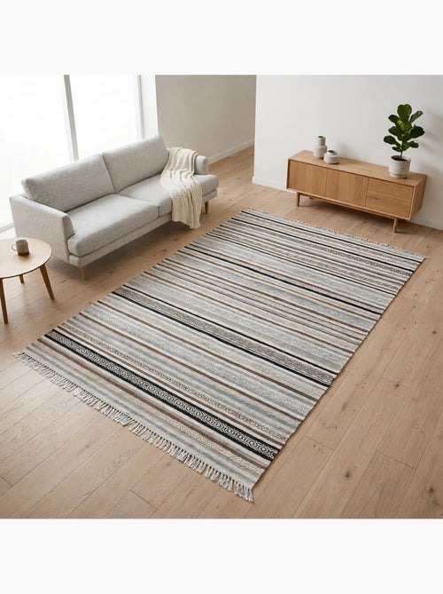 Tapis kilim LALAO, fait à la main en laine motif géométrique - Kiabi