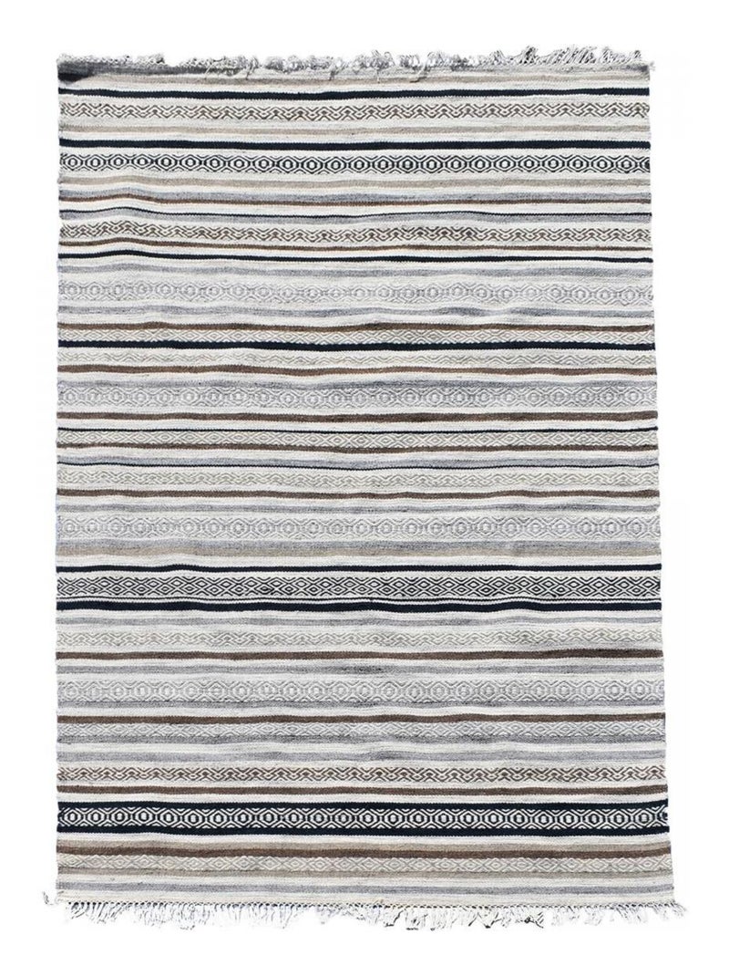 Tapis kilim LALAO, fait à la main en laine motif géométrique Beige - Kiabi