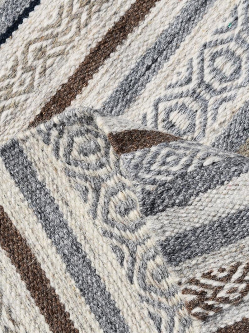 Tapis kilim LALAO, fait à la main en laine motif géométrique Beige - Kiabi