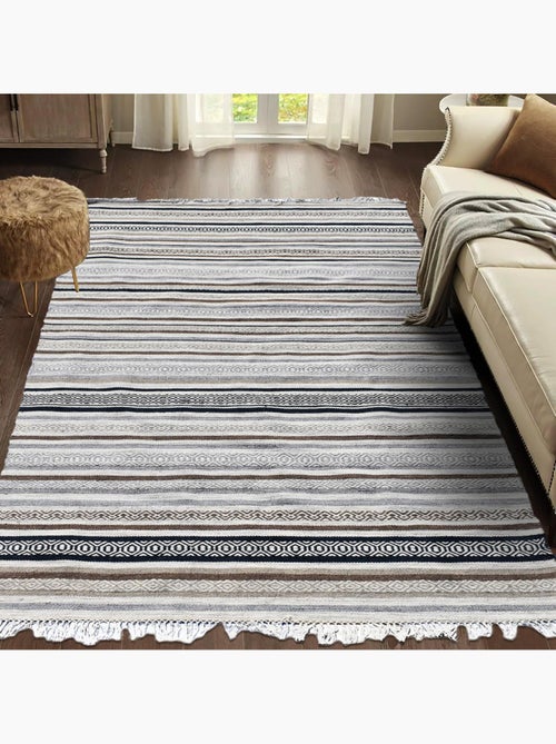 Tapis kilim LALAO, fait à la main en laine motif géométrique - Kiabi