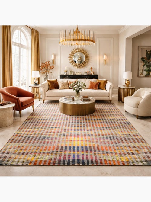 Tapis kilim LINIR, fait à la main en laine motif géométrique - Kiabi