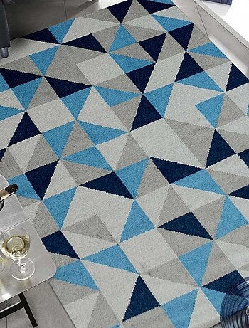 Tapis kilim LYN12 SCANDIN, fait main en laine motif géométrique