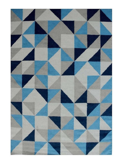 Tapis kilim LYN12 SCANDIN, fait main en laine motif géométrique - Kiabi