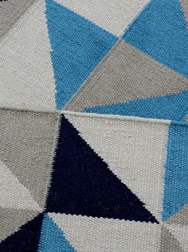 Tapis kilim LYN12 SCANDIN, fait main en laine motif géométrique Bleu - Kiabi