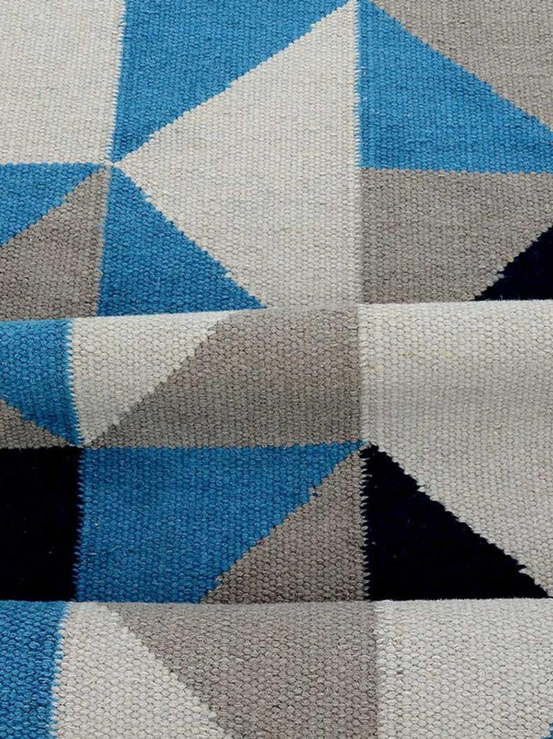 Tapis kilim LYN12 SCANDIN, fait main en laine motif géométrique Bleu - Kiabi