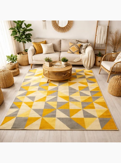 Tapis kilim LYN12 SCANDIN, fait main en laine motif géométrique - Kiabi