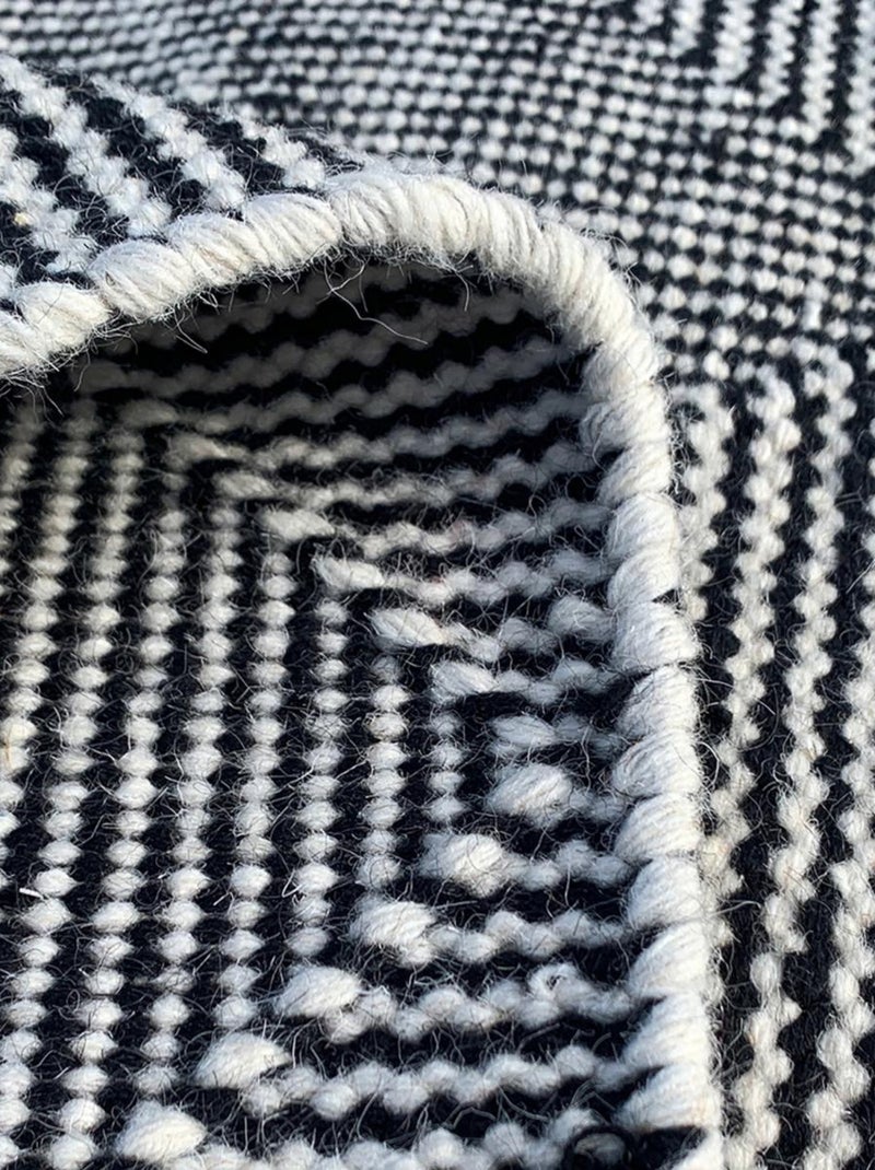 Tapis kilim MICAN, fait à la main en laine motif géométrique Gris - Kiabi