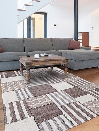 Tapis kilim PATCHWINDIA, fait à la main en laine motif géométrique