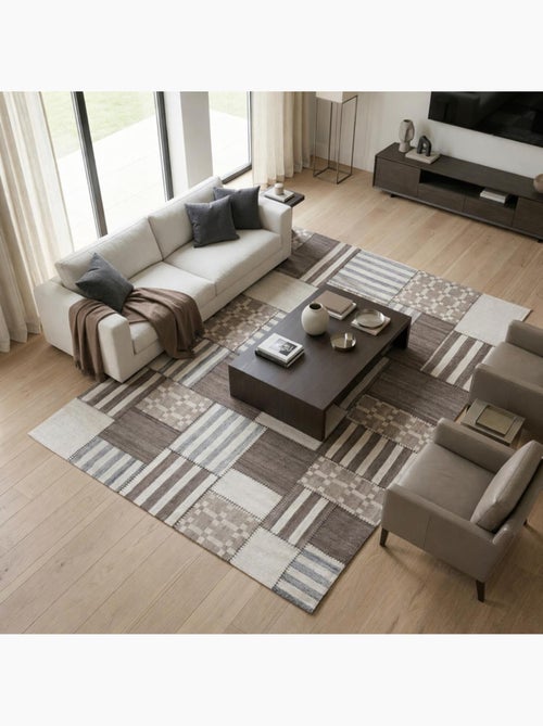 Tapis kilim PATCHWINDIA, fait à la main en laine motif géométrique - Kiabi