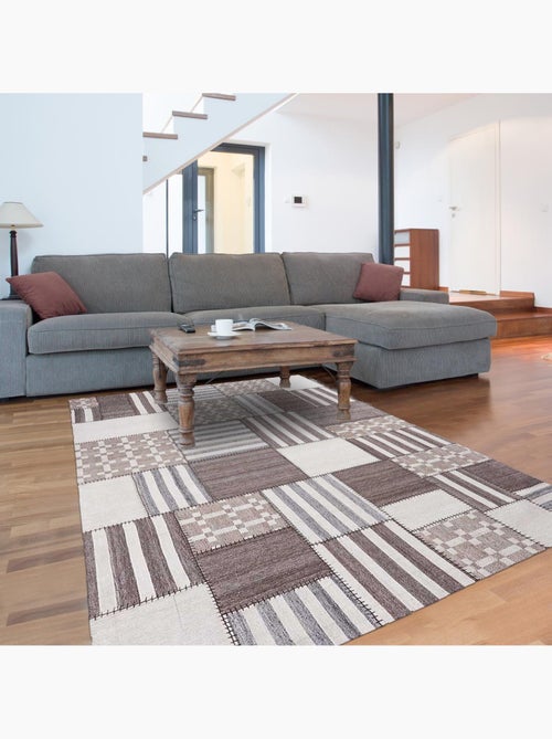 Tapis kilim PATCHWINDIA, fait à la main en laine motif géométrique - Kiabi