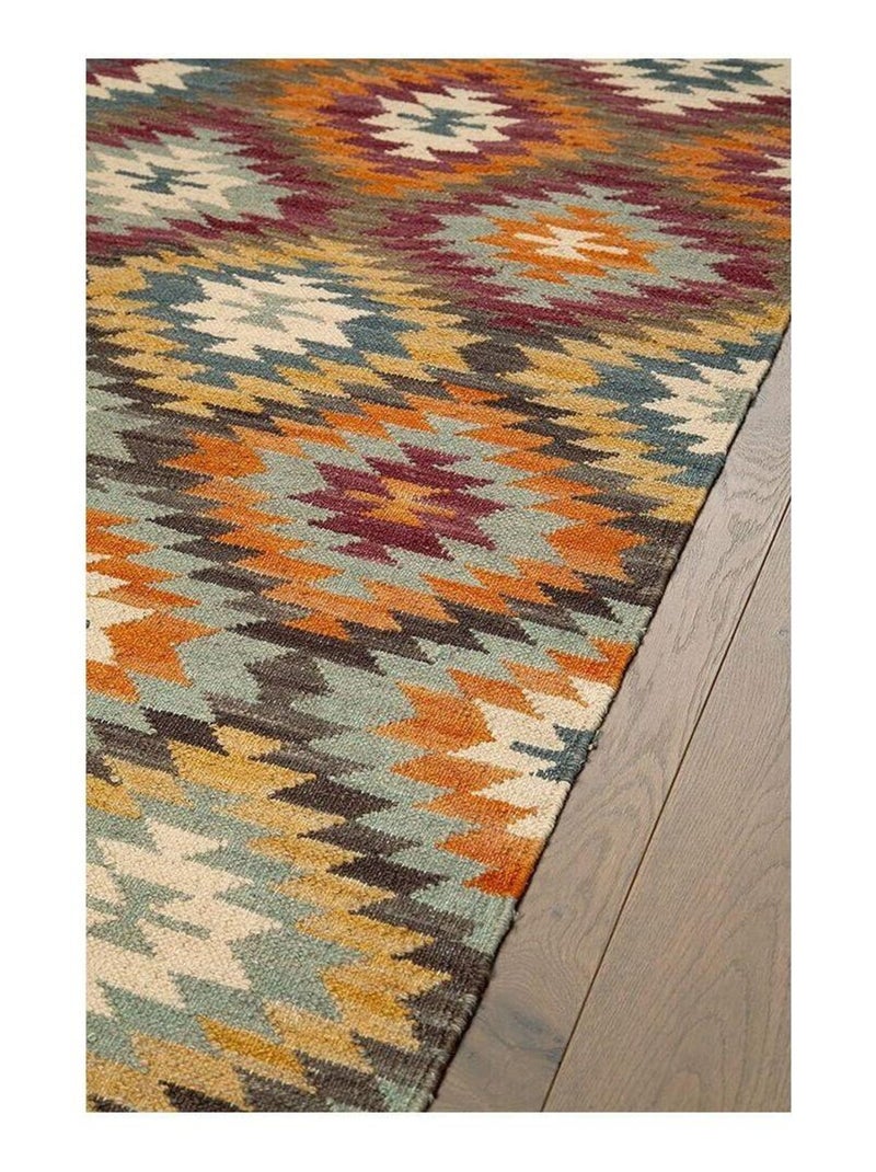 Tapis kilim plat laine et coton avec franges Bamako Multicolore - Kiabi