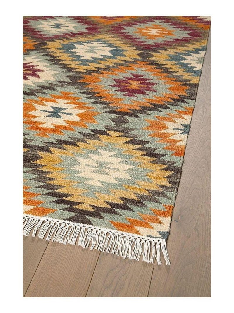 Tapis kilim plat laine et coton avec franges Bamako Multicolore - Kiabi