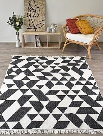 Tapis kilim reversible en coton motif géométrique BI