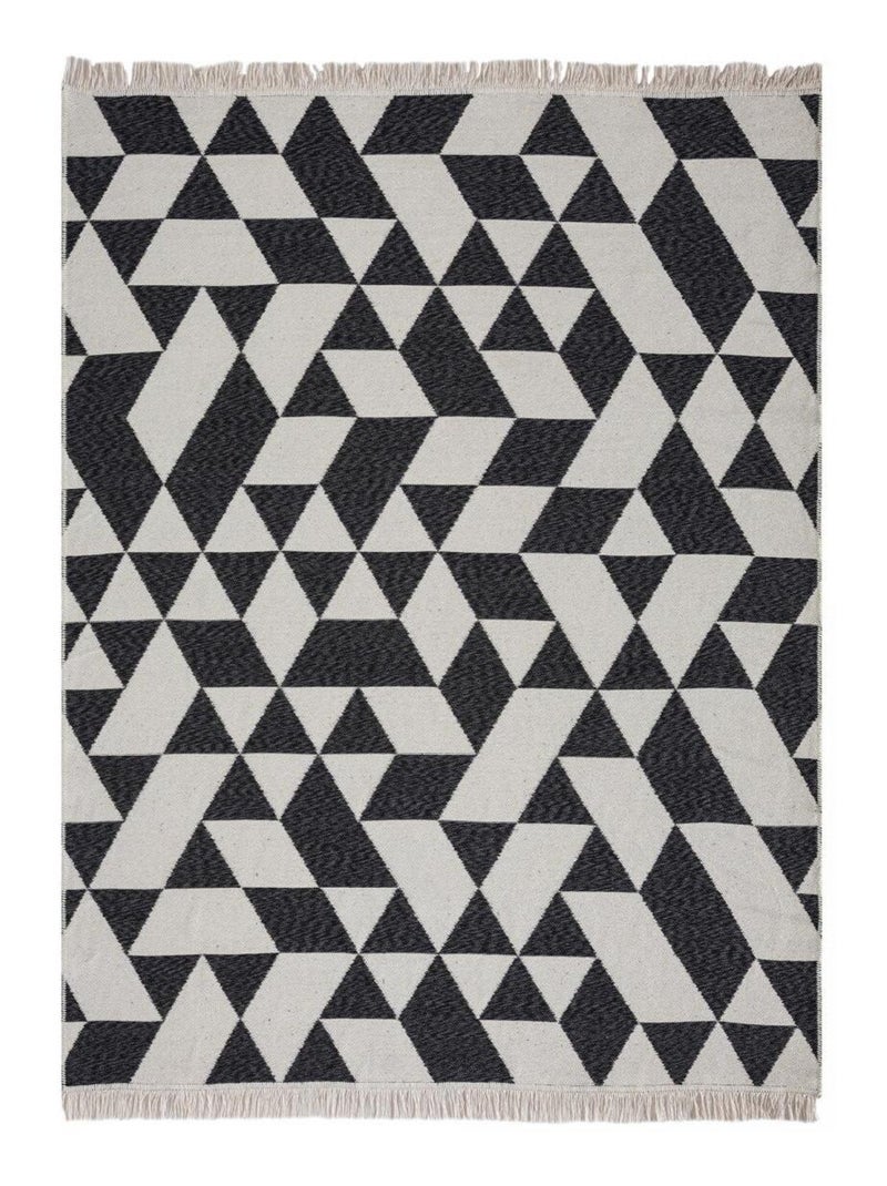 Tapis kilim reversible en coton motif géométrique BI Ecru - Kiabi