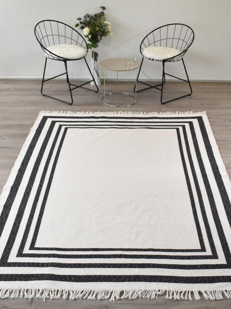 Tapis kilim reversible en coton motif simple BU Ecru - Kiabi