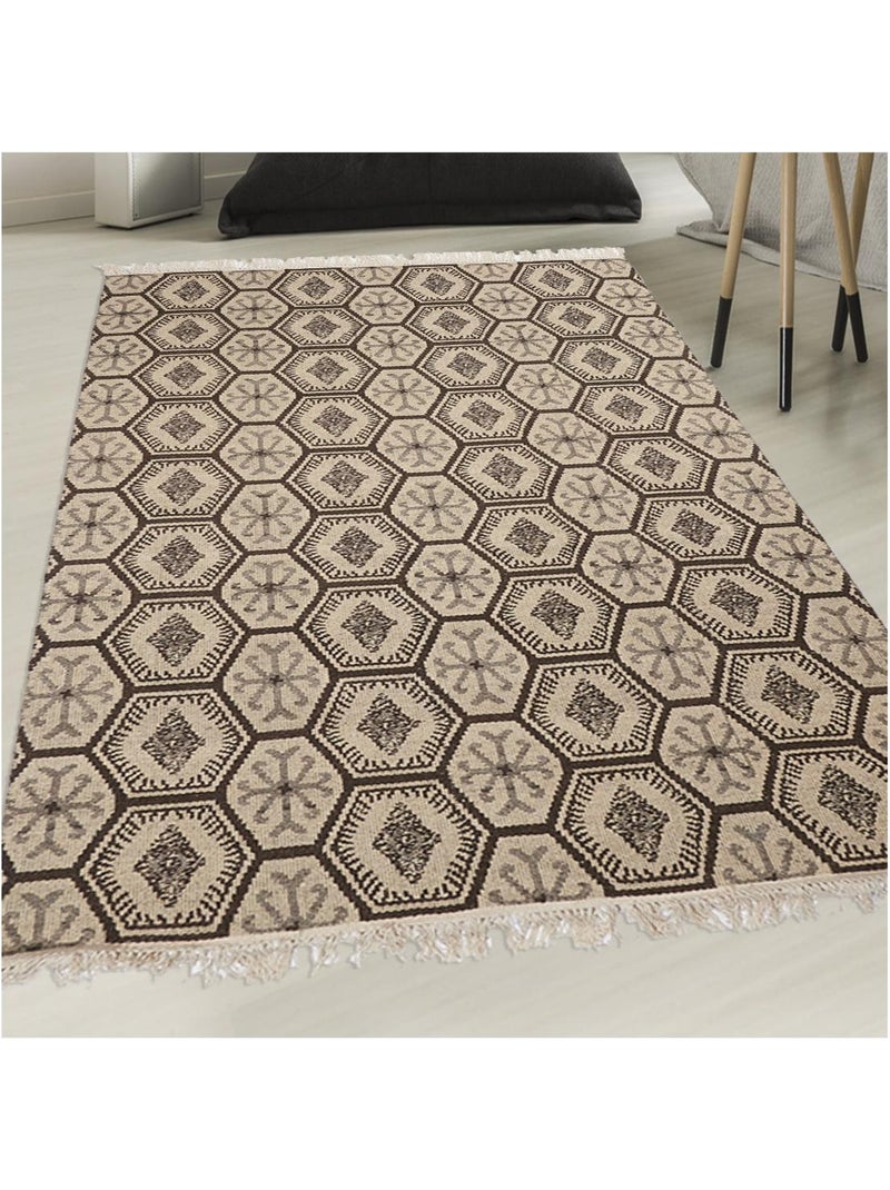 Tapis kilim reversible fait à la main en laine MALSA Gris - Kiabi