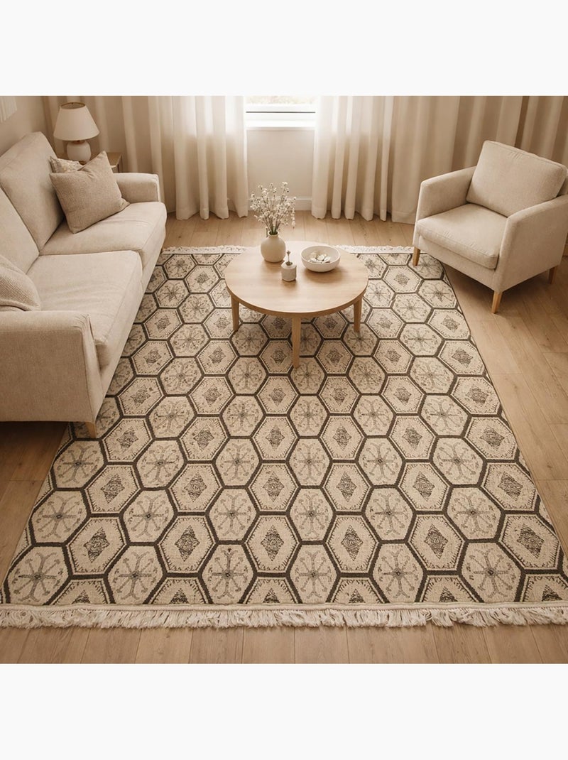 Tapis kilim reversible fait à la main en laine MALSA Gris - Kiabi